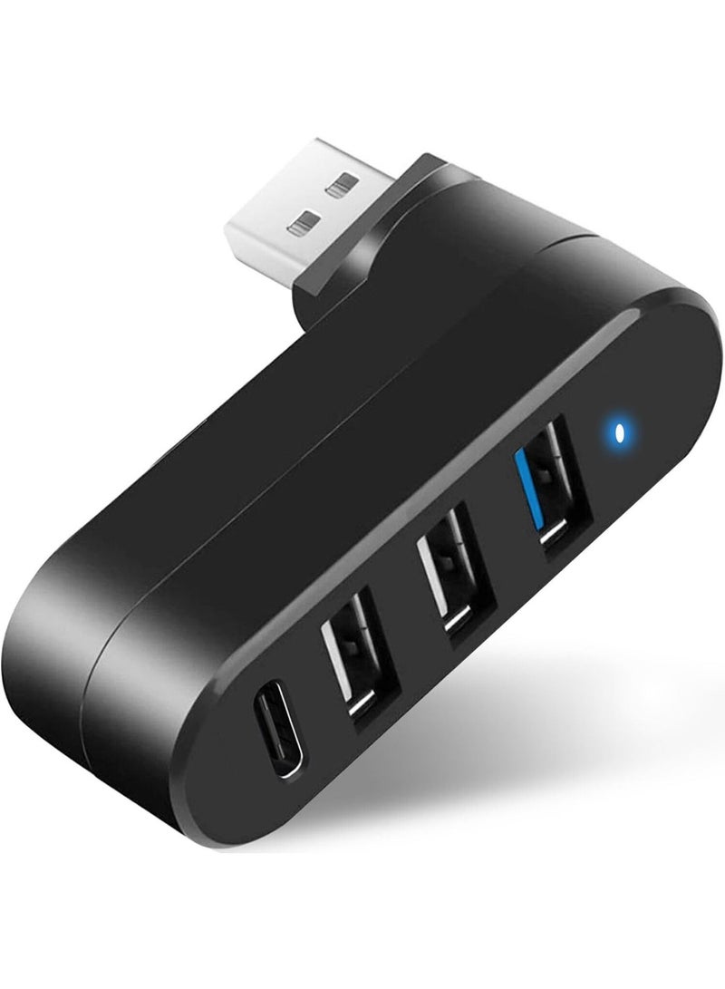 موزع USB 3.0 بأربعة منافذ [قابل للتدوير 90°/180°]، مقسم USB مع 3 منافذ USB-A ومنفذ USB C للطاقة/البيانات، مداعب USB للكمبيوتر المحمول، السيارة، iMac، MacBook Air، MacBook Pro، وغيرها - Image 1